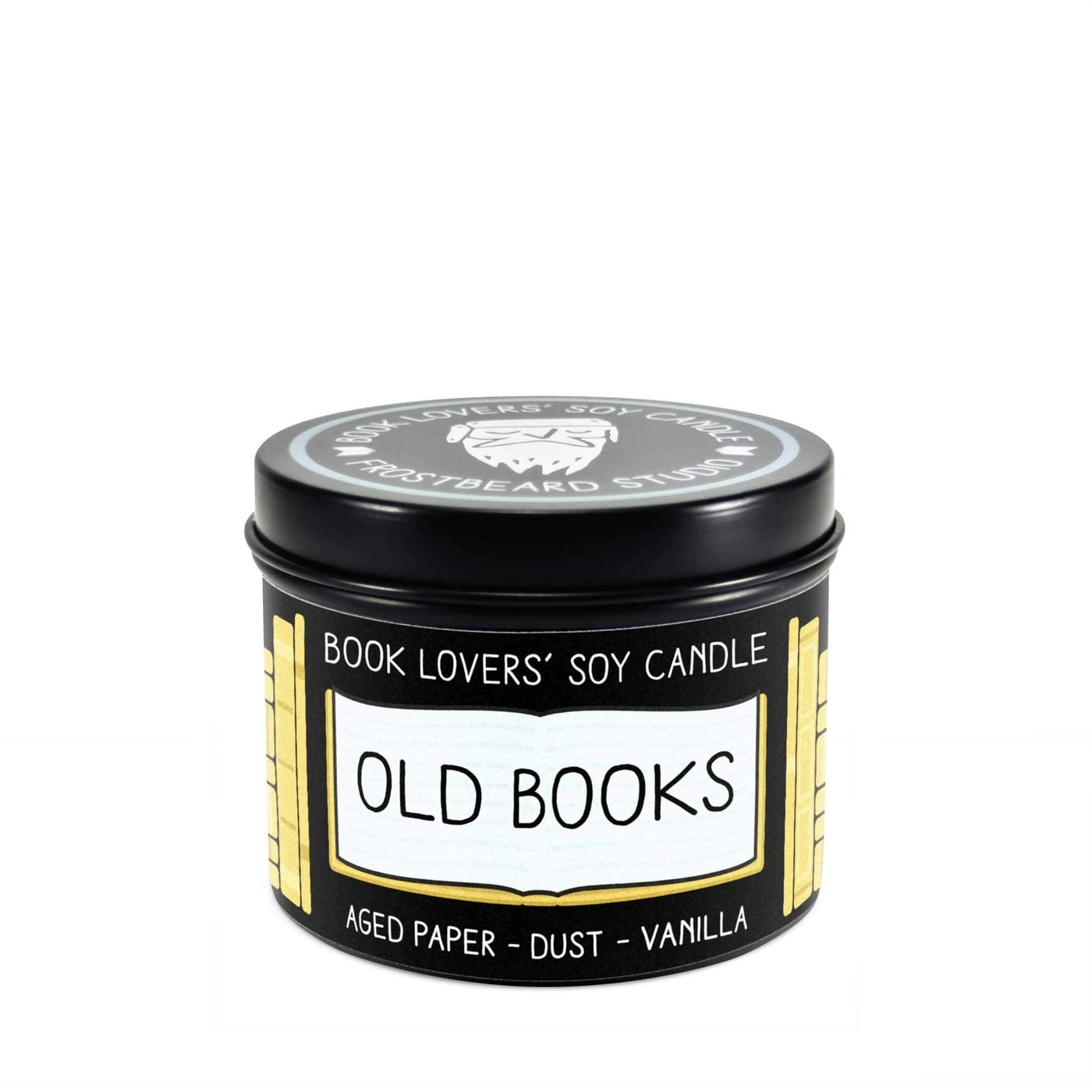 Old Books  -  4 oz Tin  -  Book Lovers' Soy Candle  -  Frostbeard Studio
