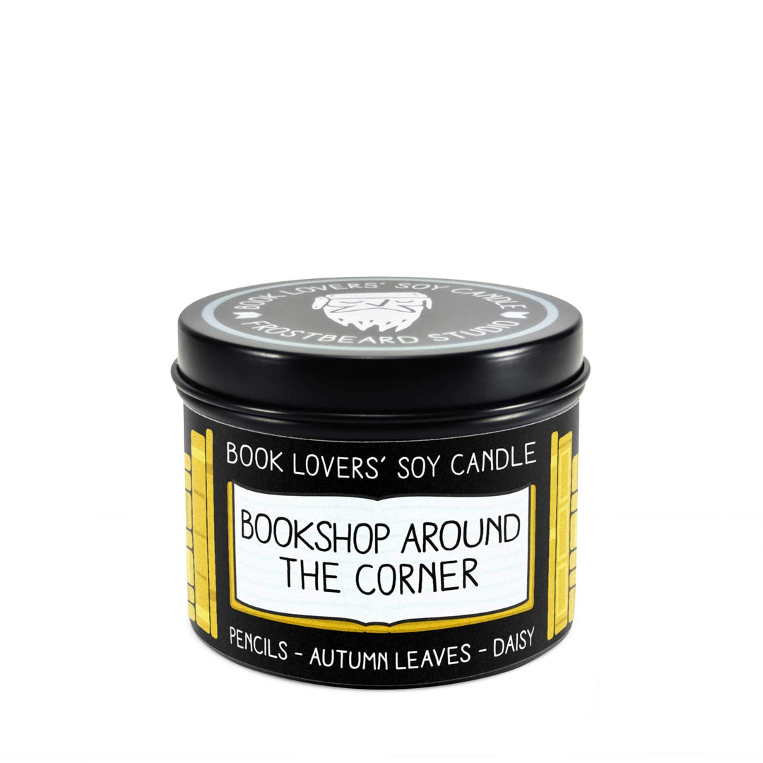 Bookshop Around the Corner  -  4 oz Tin  -  Book Lovers' Soy Candle  -  Frostbeard Studio