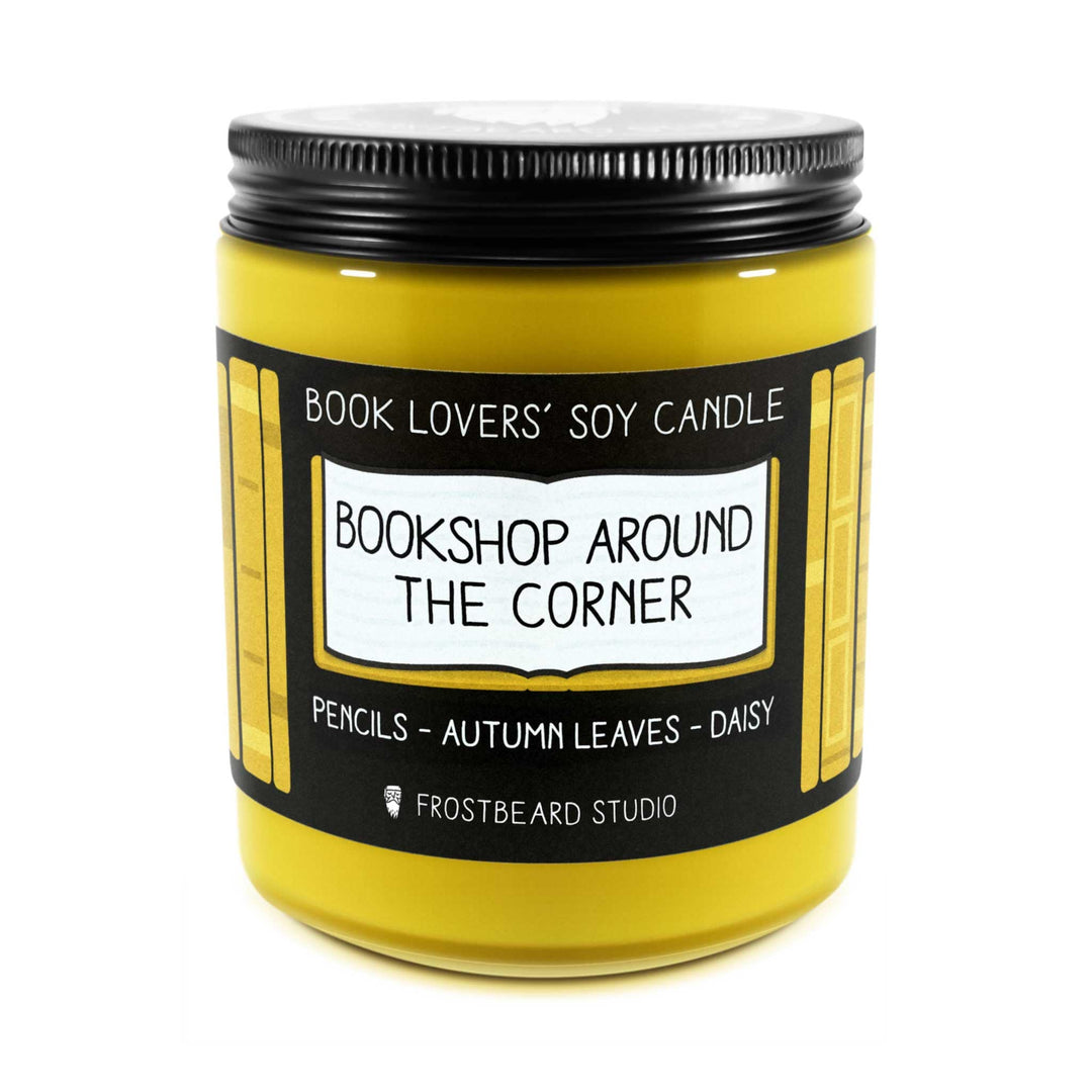 Bookshop Around the Corner  -  8 oz Jar  -  Book Lovers' Soy Candle  -  Frostbeard Studio
