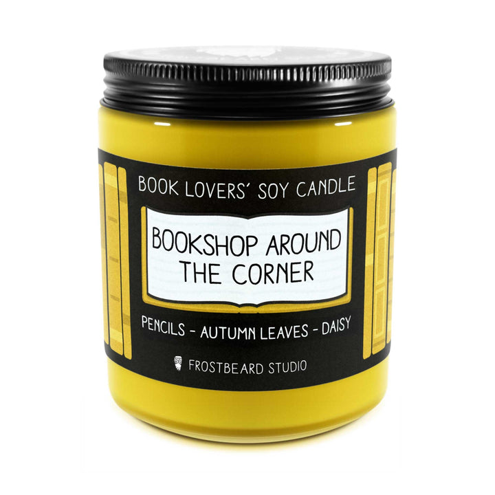 Bookshop Around the Corner  -  8 oz Jar  -  Book Lovers' Soy Candle  -  Frostbeard Studio
