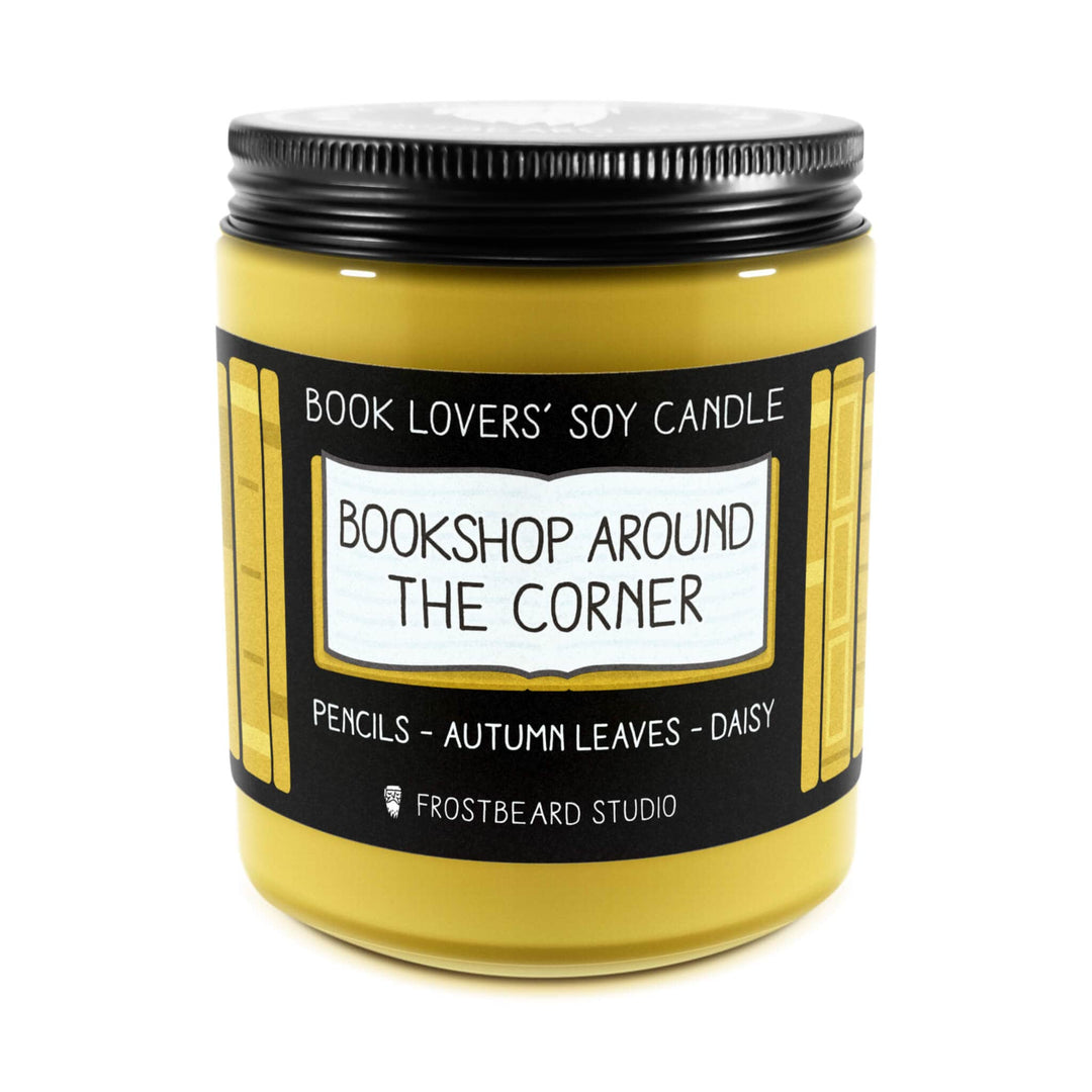 Bookshop Around the Corner  -  8 oz Jar  -  Book Lovers' Soy Candle  -  Frostbeard Studio