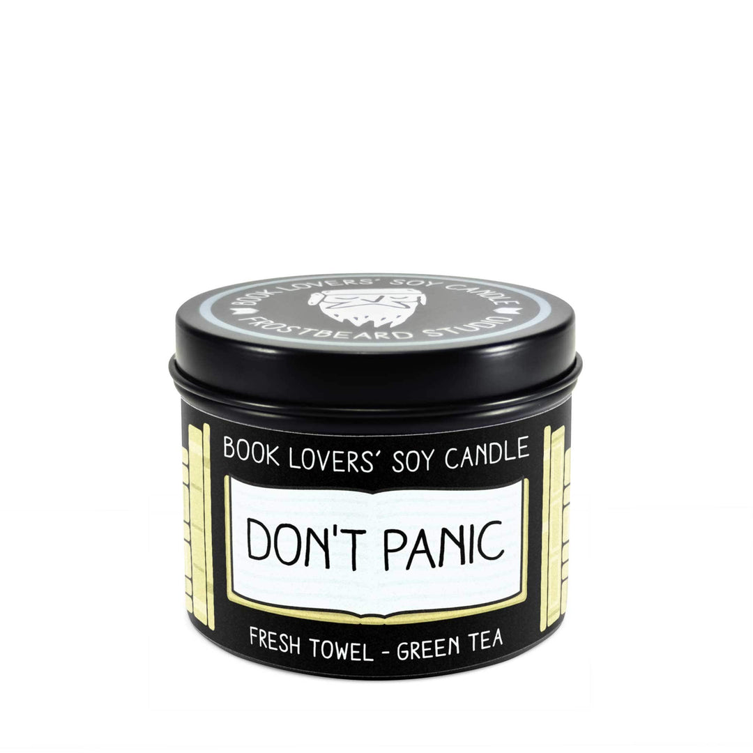 Don't Panic  -  4 oz Tin  -  Book Lovers' Soy Candle  -  Frostbeard Studio
