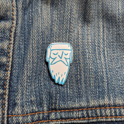 Frostbeard Logo Enamel Pin on Denim Jacket - Bookish Merch - Frostbeard Studio