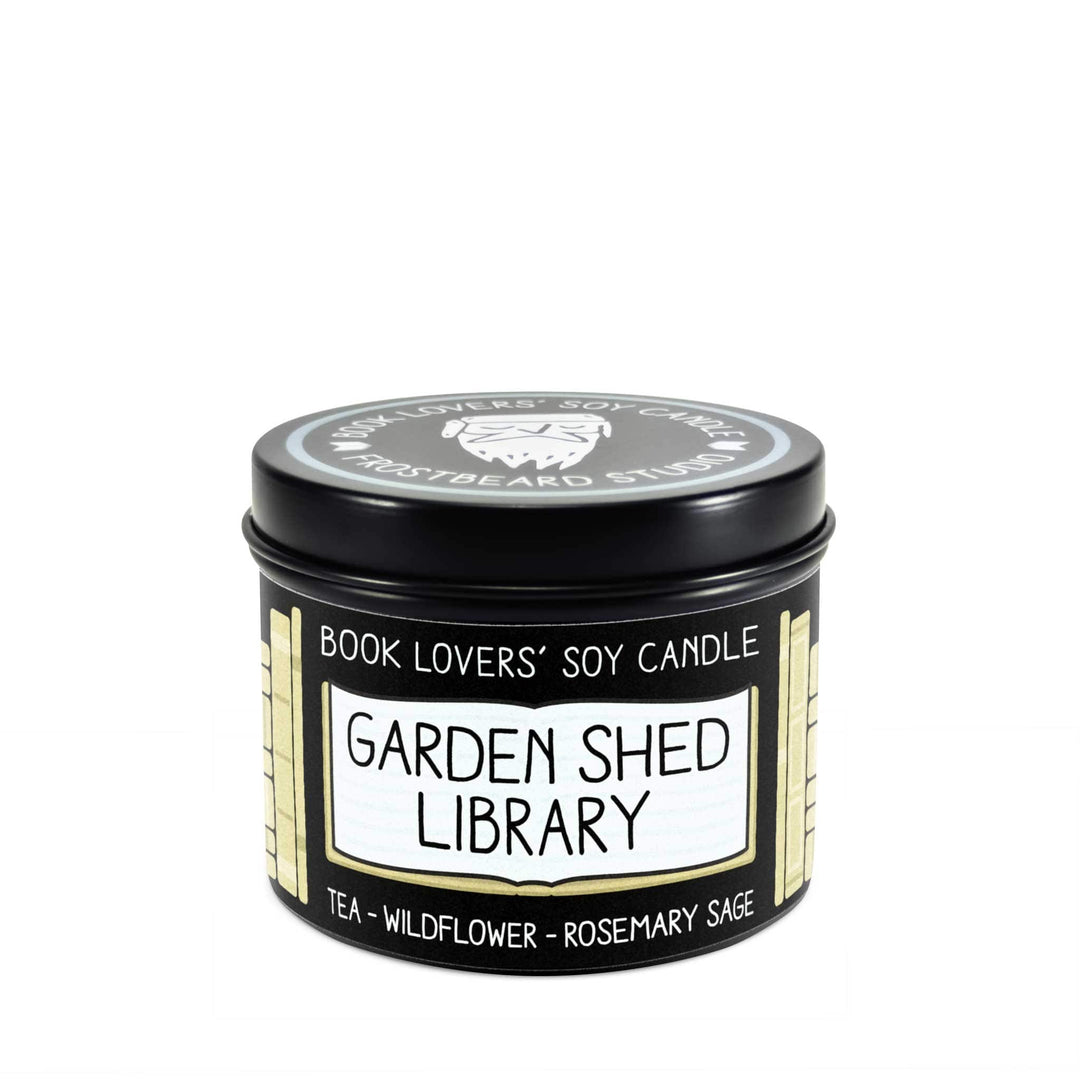 Garden Shed Library  -  4 oz Tin  -  Book Lovers' Soy Candle  -  Frostbeard Studio