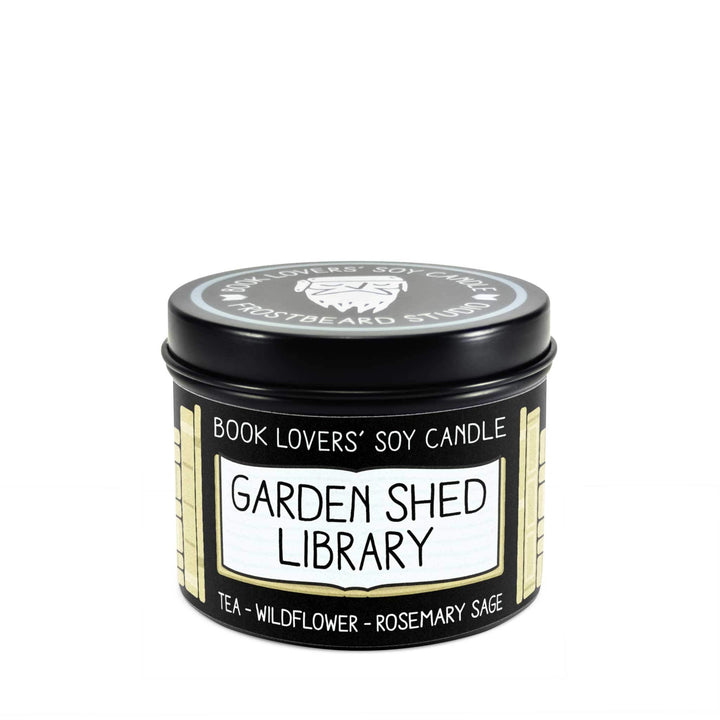 Garden Shed Library  -  4 oz Tin  -  Book Lovers' Soy Candle  -  Frostbeard Studio