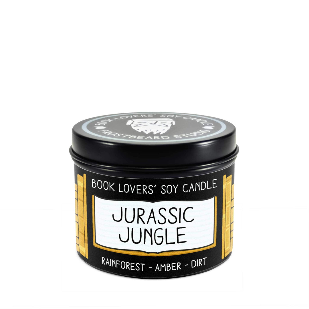 Jurassic Jungle  -  4 oz Tin  -  Book Lovers' Soy Candle  -  Frostbeard Studio