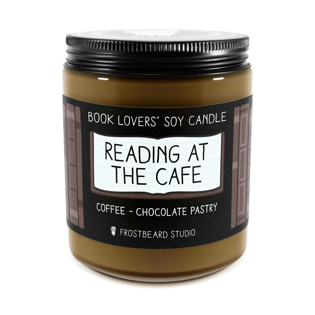 "Oops" Reading at the Cafe  -  8 oz Jar  -  Book Lovers' Soy Candle  -  Frostbeard Studio