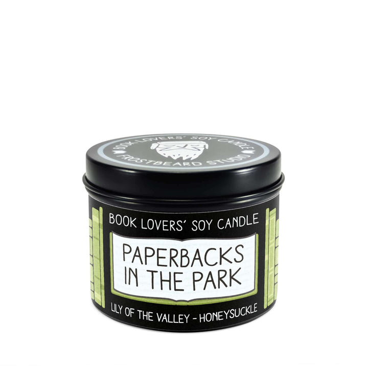 Paperbacks in the Park  -  4 oz Tin  -  Book Lovers' Soy Candle  -  Frostbeard Studio