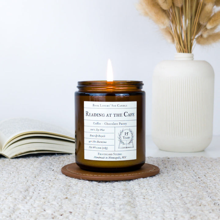 Reading at the Cafe (15th Anniversary Edition) - Special Edition 8oz Candle - Frostbeard Studio
