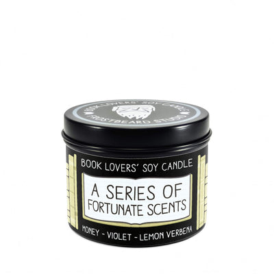 A Series of Fortunate Scents  -  4 oz Tin  -  Book Lovers' Soy Candle  -  Frostbeard Studio