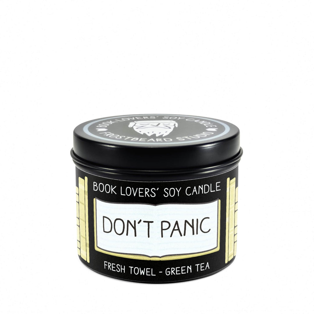 Don't Panic  -  4 oz Tin  -  Book Lovers' Soy Candle  -  Frostbeard Studio