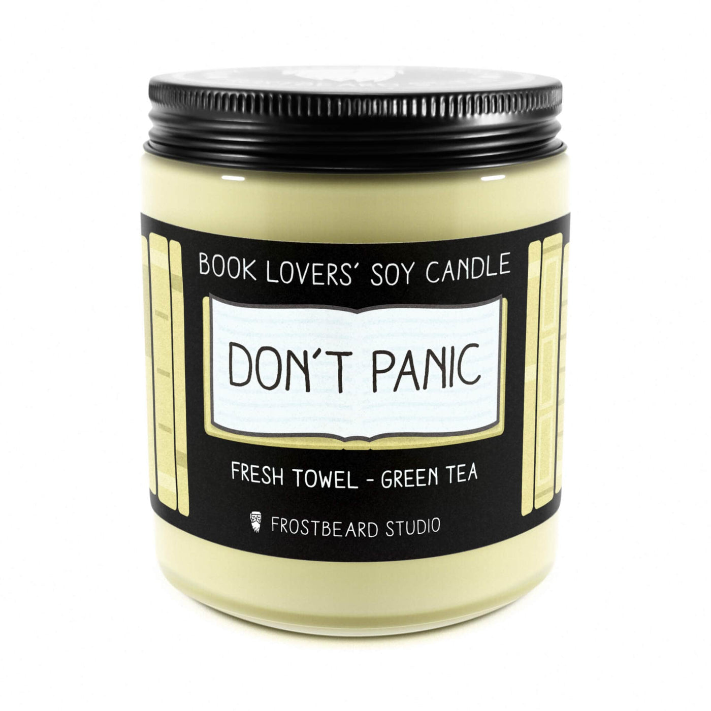 Don't Panic  -  8 oz Jar  -  Book Lovers' Soy Candle  -  Frostbeard Studio