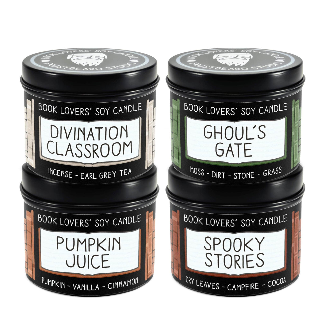 Fall Sample Pack  -  4 oz Tin  -  Book Lovers' Soy Candle  -  Frostbeard Studio