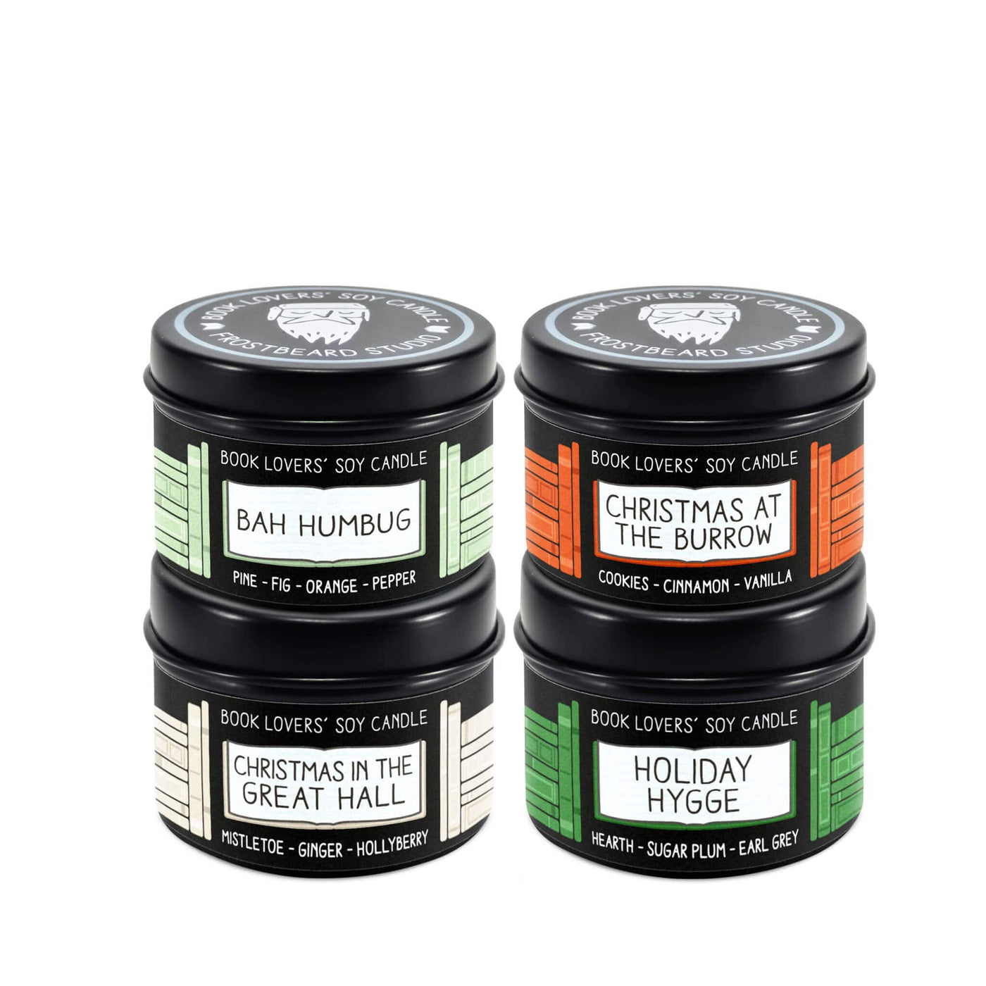 Holiday Sample Pack - 2 oz Tins - Book Lovers' Soy Candles - Frostbeard Studio