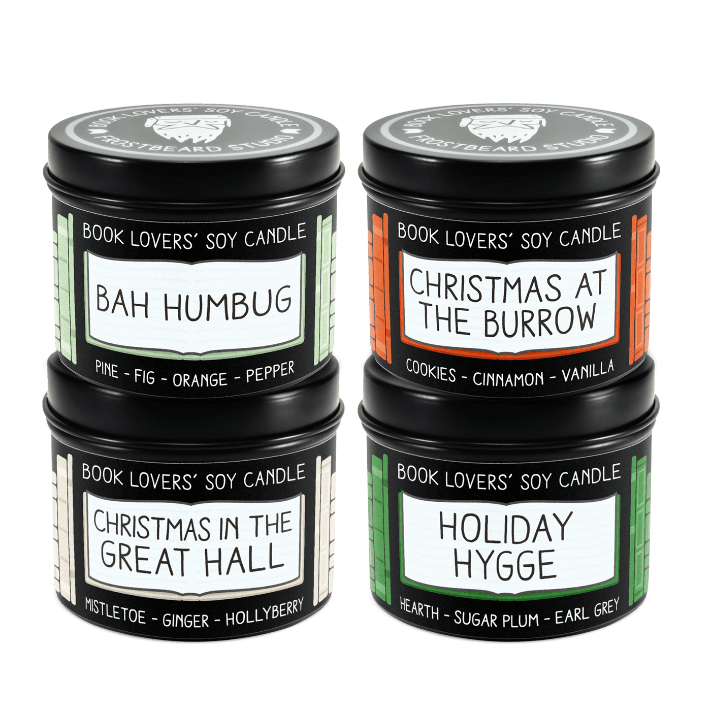 Holiday Sample Pack - 4 oz Tins - Book Lovers' Soy Candles - Frostbeard Studio