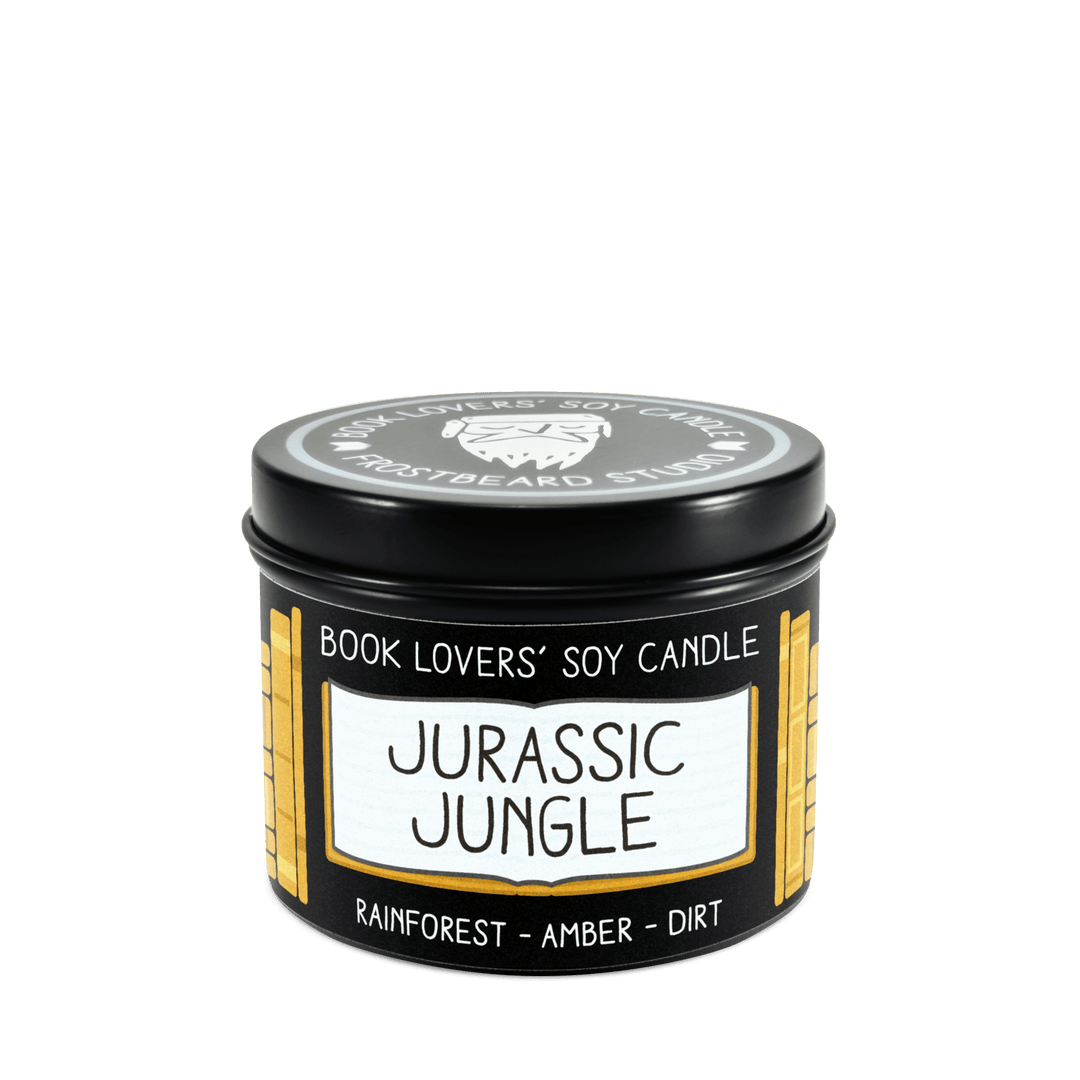 Jurassic Jungle  -  4 oz Tin  -  Book Lovers' Soy Candle  -  Frostbeard Studio