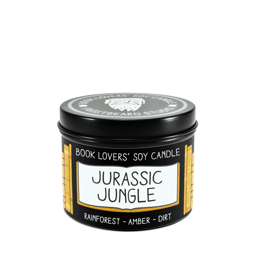 Jurassic Jungle  -  4 oz Tin  -  Book Lovers' Soy Candle  -  Frostbeard Studio