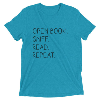 “Open Book. Sniff. Read. Repeat.” - T-Shirt  -  Aqua Triblend / XS  -  T-Shirt  -  Frostbeard Studio