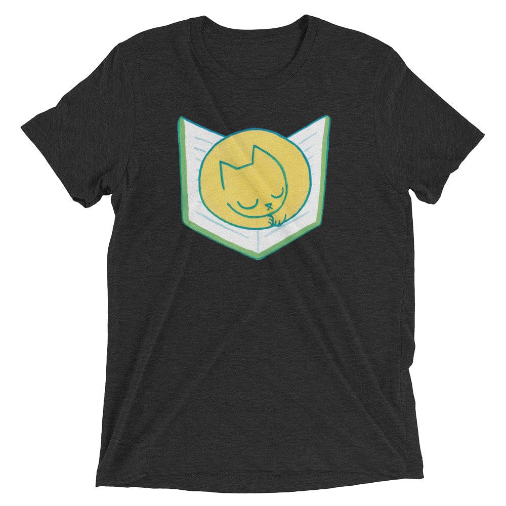 Cat Sleeping on Book - T-Shirt  -  Charcoal Triblend / XS  -  T-Shirt  -  Frostbeard Studio