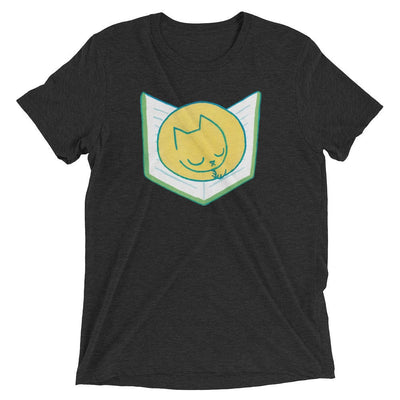 Cat Sleeping on Book - T-Shirt - Charcoal Triblend / XS - T-Shirt - Frostbeard Studio
