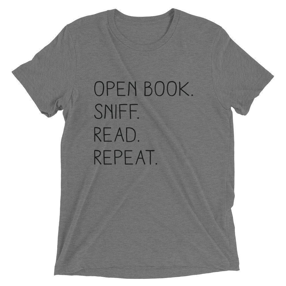 “Open Book. Sniff. Read. Repeat.” - T-Shirt  -  Grey Triblend / XS  -  T-Shirt  -  Frostbeard Studio