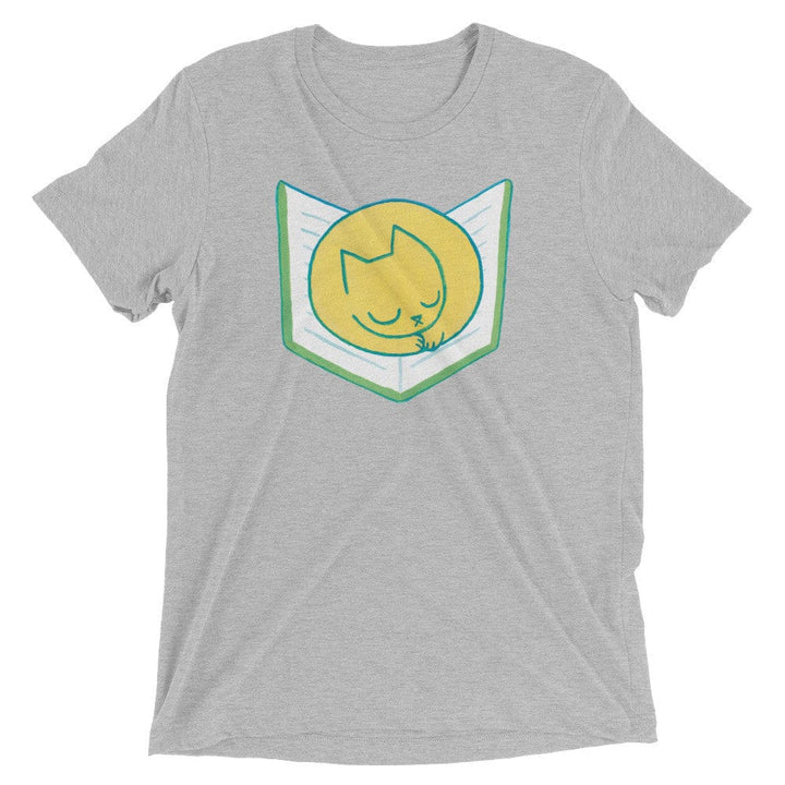 Cat Sleeping on Book - T-Shirt  -  Athletic Grey Triblend / XS  -  T-Shirt  -  Frostbeard Studio