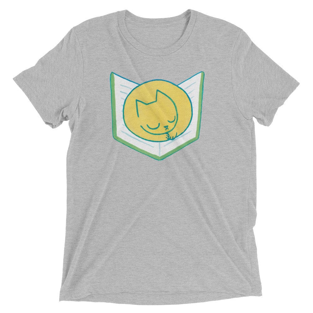 Cat Sleeping on Book - T-Shirt  -  Athletic Grey Triblend / XS  -  T-Shirt  -  Frostbeard Studio