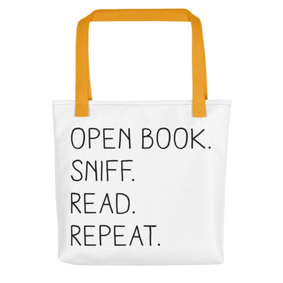 “Open Book. Sniff. Read. Repeat.” - Tote Bag - Yellow - Tote Bag - Frostbeard Studio