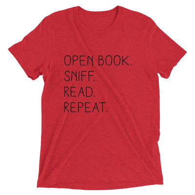 “Open Book. Sniff. Read. Repeat.” - T-Shirt  -  Red Triblend / XS  -  T-Shirt  -  Frostbeard Studio