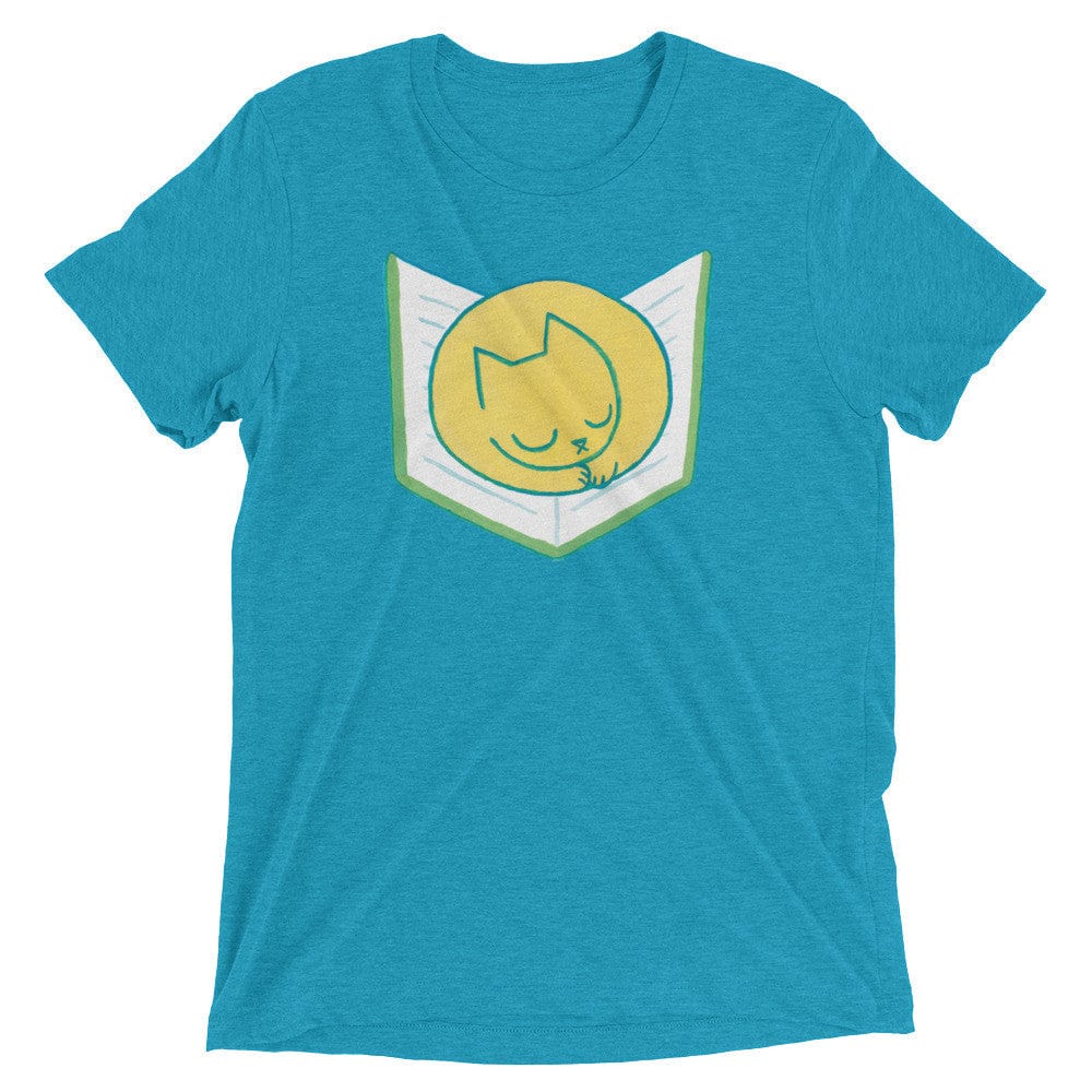 Cat Sleeping on Book - T-Shirt  -  Aqua Triblend / XS  -  T-Shirt  -  Frostbeard Studio