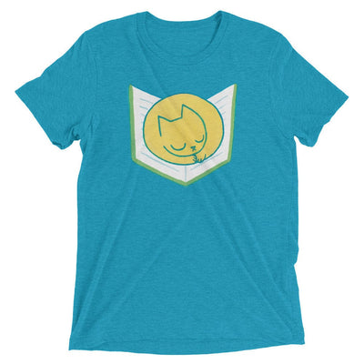 Cat Sleeping on Book - T-Shirt - Aqua Triblend / XS - T-Shirt - Frostbeard Studio
