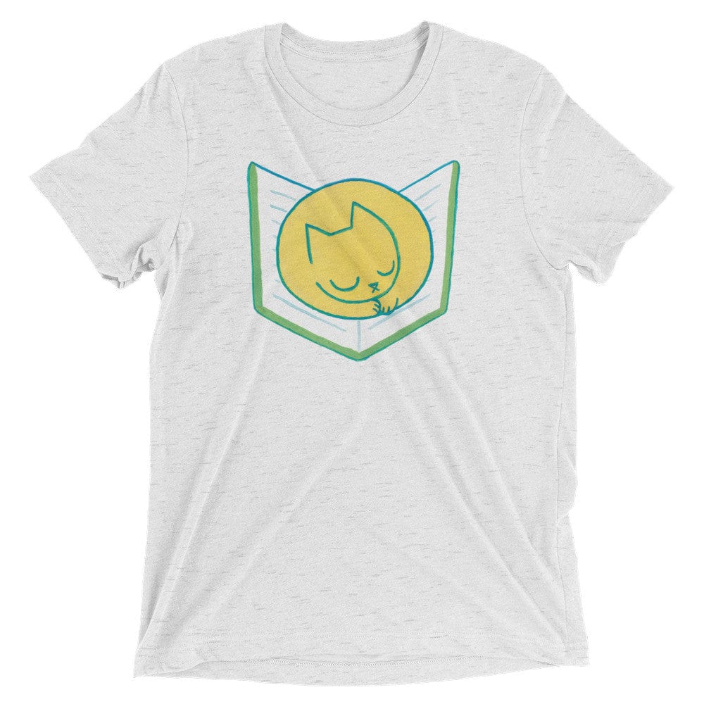 Cat Sleeping on Book - T-Shirt - White Fleck Triblend / XS - T-Shirt - Frostbeard Studio