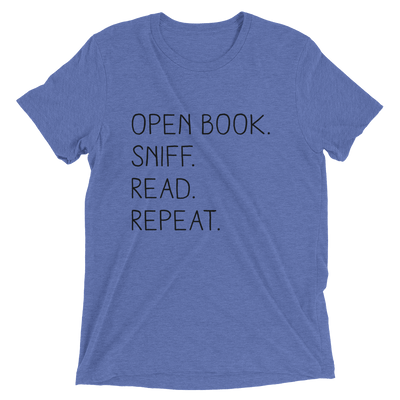 “Open Book. Sniff. Read. Repeat.” - T-Shirt - Blue Triblend / XS - T-Shirt - Frostbeard Studio
