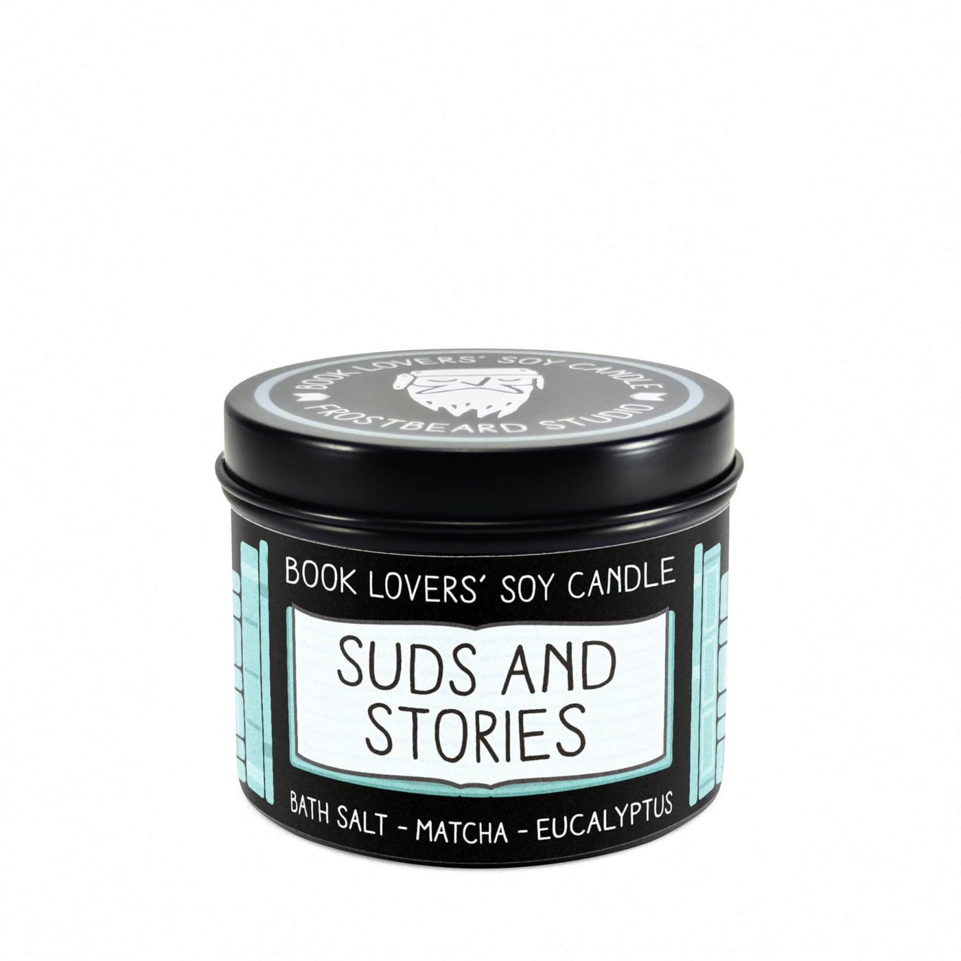 Suds and Stories - 4 oz Tin - Book Lovers' Soy Candle - Frostbeard Studio