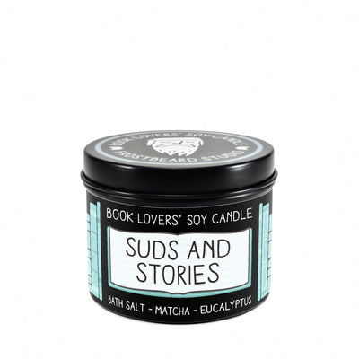 Suds and Stories - 4 oz Tin - Book Lovers' Soy Candle - Frostbeard Studio