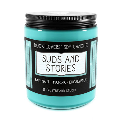 Suds and Stories - 8 oz Jar - Book Lovers' Soy Candle - Frostbeard Studio