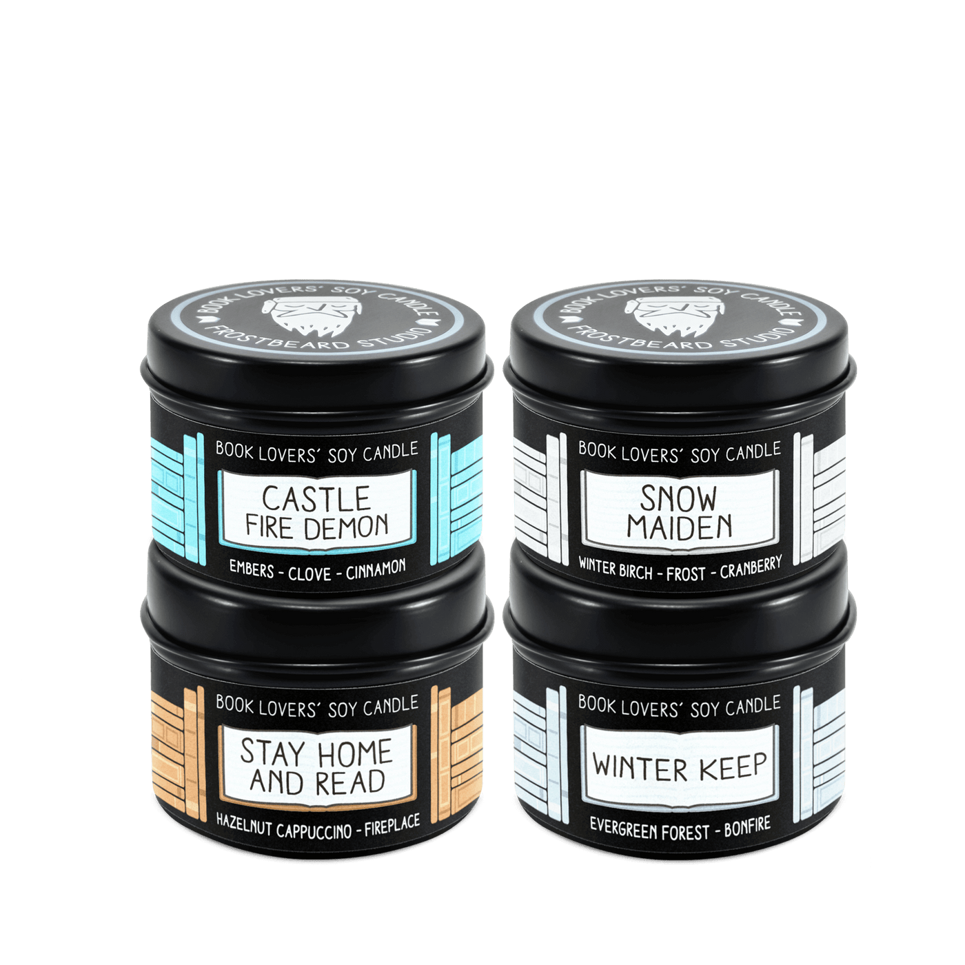Winter Sample Pack - 2 oz Tins - Book Lovers' Soy Candles - Frostbeard Studio